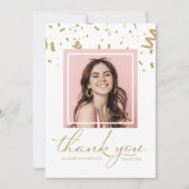 金ゴールド紙吹雪卒業写真ありがとう サンキューカード (正面)