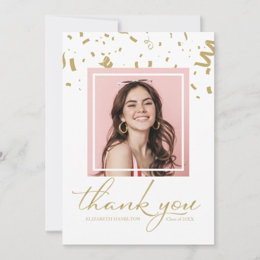 金ゴールド紙吹雪卒業写真ありがとう サンキューカード (正面)