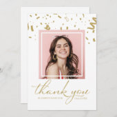 金ゴールド紙吹雪卒業写真ありがとう サンキューカード (正面/裏面)