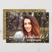 金ゴールド紙吹雪卒業発表フォトカード 招待状 (正面/裏面)