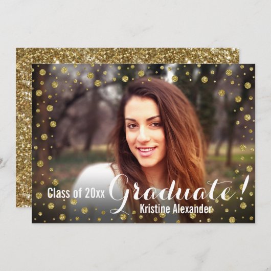 金ゴールド紙吹雪卒業発表フォトカード 招待状 (正面/裏面)