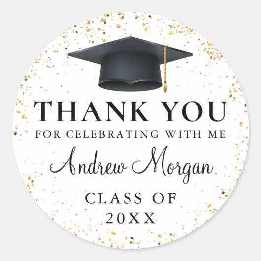 金ゴールド紙吹雪卒業 ラウンドシール (正面)