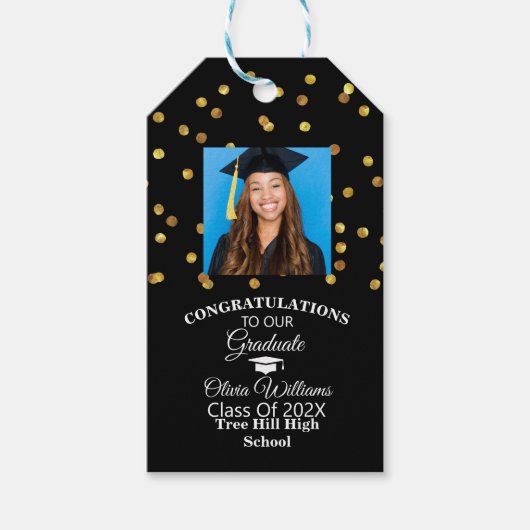 金ゴールド紙吹雪大学院写真修了会 ギフトタグ (正面)