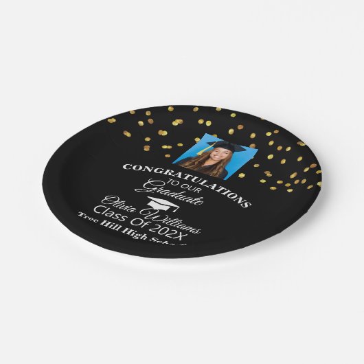 金ゴールド紙吹雪大学院写真修了会 ペーパープレート (アングル)