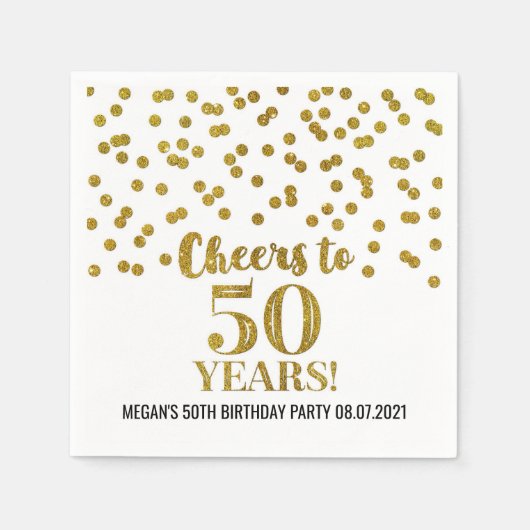 金ゴールド紙吹雪応援から50年誕生日 スタンダードカクテルナプキン (正面)