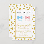 金ゴールド紙吹雪性別が弓と弓のネクタイを明らかにする セーブザデート (正面/裏面)