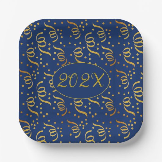 金ゴールド紙吹雪新年イブパーティープレート ペーパープレート (正面)