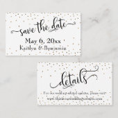 金ゴールド紙吹雪日付の結婚詳細挿入 名刺 (正面/裏面)