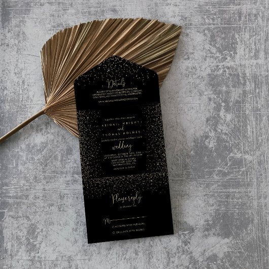 金ゴールド紙吹雪書ファンシーのスクリプ結婚ト オールインワン招待状