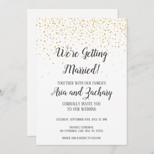 金ゴールド紙吹雪書結婚 招待状 (正面/裏面)