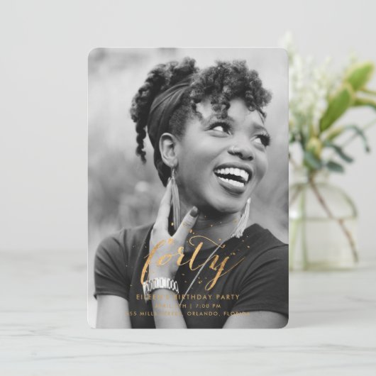 金ゴールド紙吹雪第40回第40回誕生日写真 招待状 (スタンド正面)