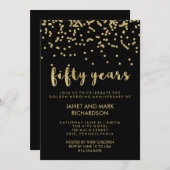 金ゴールド紙吹雪結婚ゴールデンアニバーサリーパーティー 招待状 (正面/裏面)