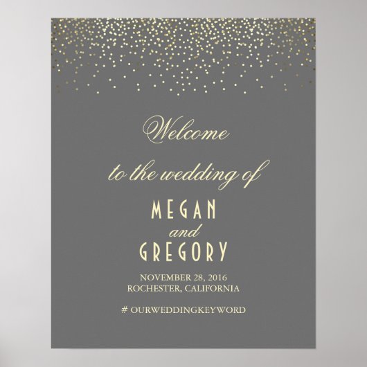 金ゴールド紙吹雪結婚パーティクルのウェルカムサイン ポスター (正面)