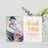 金ゴールド紙吹雪結婚ピンクの感謝フォトカード サンキューカード (スタンド正面)