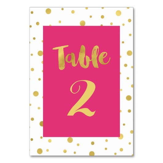金ゴールド紙吹雪結婚ピンクの表番号カード テーブルナンバー (正面)
