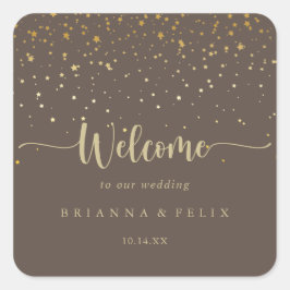 金ゴールド紙吹雪結婚ブラウン歓迎 スクエアシール