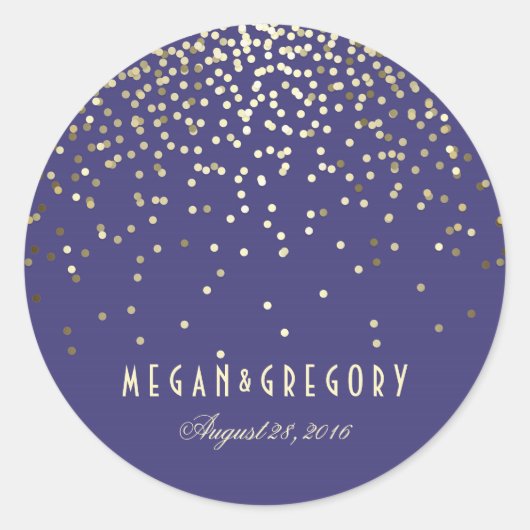 金ゴールド紙吹雪結婚海軍 ラウンドシール (正面)