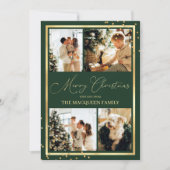 金ゴールド紙吹雪縁どグリーンフォトコラージクリスマス シーズンカード (正面)