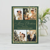 金ゴールド紙吹雪縁どグリーンフォトコラージクリスマス シーズンカード (スタンド正面)