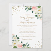 金ゴールド紙吹雪赤面フローラ結婚式招待状 招待状 (正面)