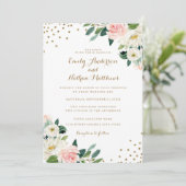 金ゴールド紙吹雪赤面フローラ結婚式招待状 招待状 (スタンド正面)