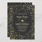 金ゴールド紙吹雪黒板婚約パーティ 招待状 (正面/裏面)