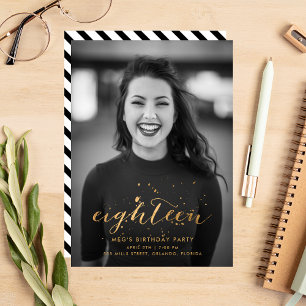 金ゴールド紙吹雪18誕生日写真 招待状