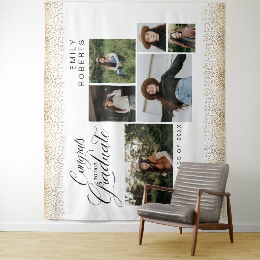 金ゴールド紙吹雪6写真コラージュおめでとうを卒業 タペストリー (インサイチュ)