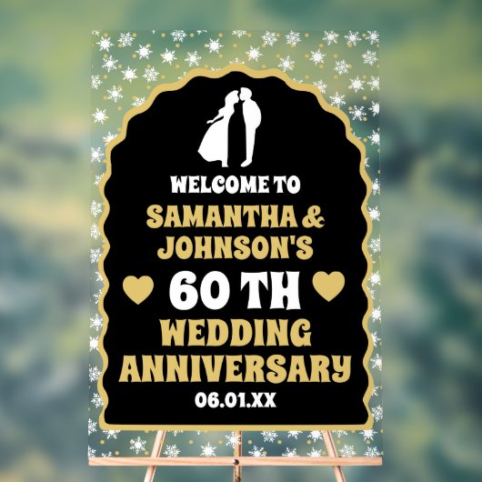 金ゴールド紙吹雪60周年結婚歓迎 アクリルサイン (ニュートラル)