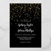 金ゴールド紙吹雪│カジュアル黒結婚の実在金ゴールド 箔招待状 (正面)