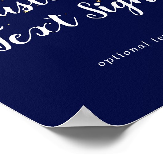 金ゴールド紙吹雪 |ネイビ結婚ーのカスタム文字標識 ポスター (角)