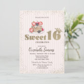 金ゴールド紙吹雪、パンケーキストライプの、甘い16 招待状 (スタンド正面)