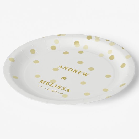 金ゴールド紙吹雪 |パーソナライズされたの結婚紙プレート ペーパープレート (アングル)