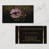 金ゴールド紙吹雪&ピンクローズリップ – 化粧 名刺 (正面/裏面)