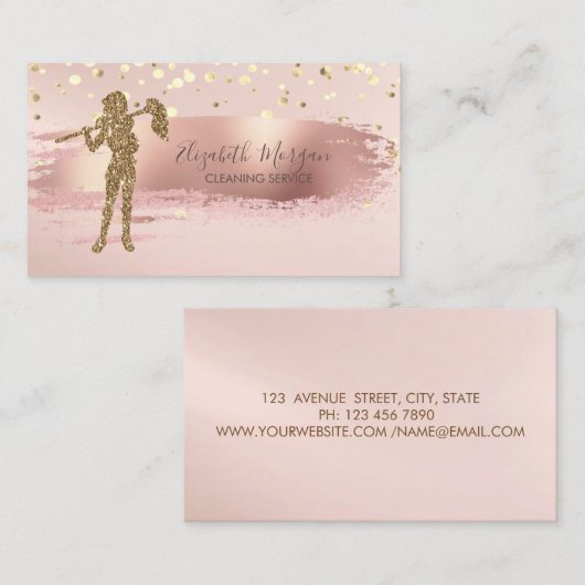 金ゴールド紙吹雪、ブラシストロークグリッタークリーニングレディ 名刺 (正面/裏面)
