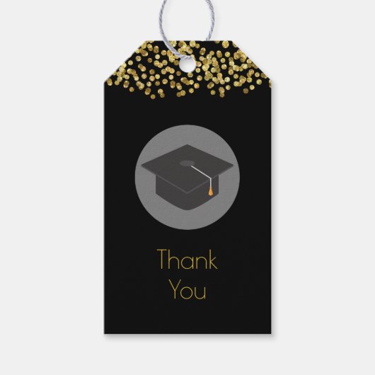 金ゴールド紙吹雪&卒業式キャップありがとう ギフトタグ (正面)