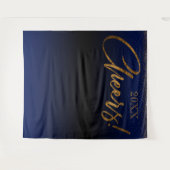 金ゴールド紙吹雪「応援!」 年の青の背グラデーション景 タペストリー (正面(横))