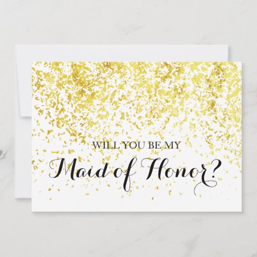 金ゴールド紙吹雪 – 私のメイド・オブ・オーナー（花嫁付き添い人）カード 招待状 (正面)