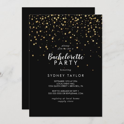 金ゴールド紙吹雪 |黒いバチェロレッテ 招待状 (正面/裏面)
