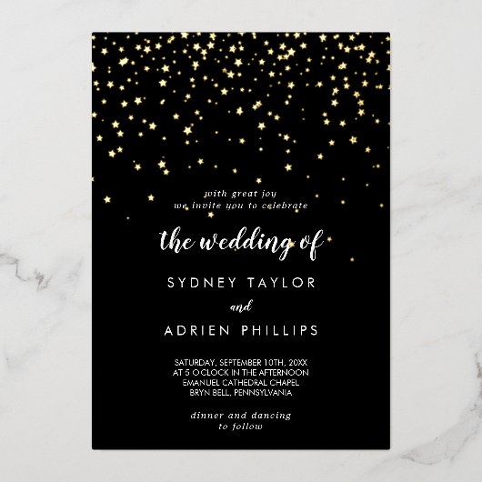 金ゴールド紙吹雪│黒結婚金ゴールドの実在 箔招待状 (正面)