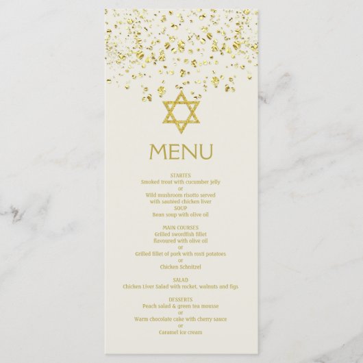 金ゴールド紙吹雪、Star of DavidバルミツワーMenu Card メニュー (正面)