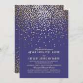 金ゴールド紙吹雪- Starry Lights Navy 結婚's 招待状 (正面/裏面)