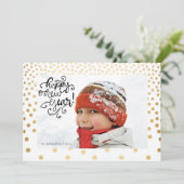 金ゴールド紙吹雪Happy New Yearフォトカード シーズンカード (スタンド正面)