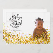 金ゴールド紙吹雪Happy New Yearフォトカード シーズンカード (正面/裏面)