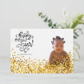 金ゴールド紙吹雪Happy New Yearフォトカード シーズンカード (スタンド正面)