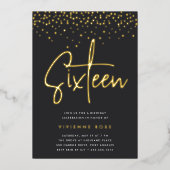 金ゴールド紙吹雪Sweet sixteen誕生日パーティー 箔招待状 (正面)