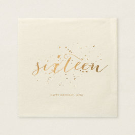 金ゴールド紙吹雪Sweet sixteen16番目の誕生日ベージュ色 スタンダードカクテルナプキン
