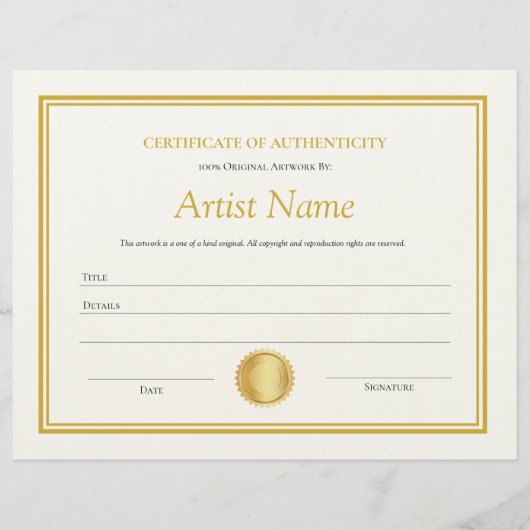 金ゴールド紙認証書テンプレート レターヘッド (正面)