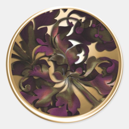 金ゴールド素晴らしい葉の封筒用シール ラウンドシール (正面)