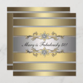 金ゴールド素晴らしい50女性50th誕生日パーティー 招待状 (正面/裏面)